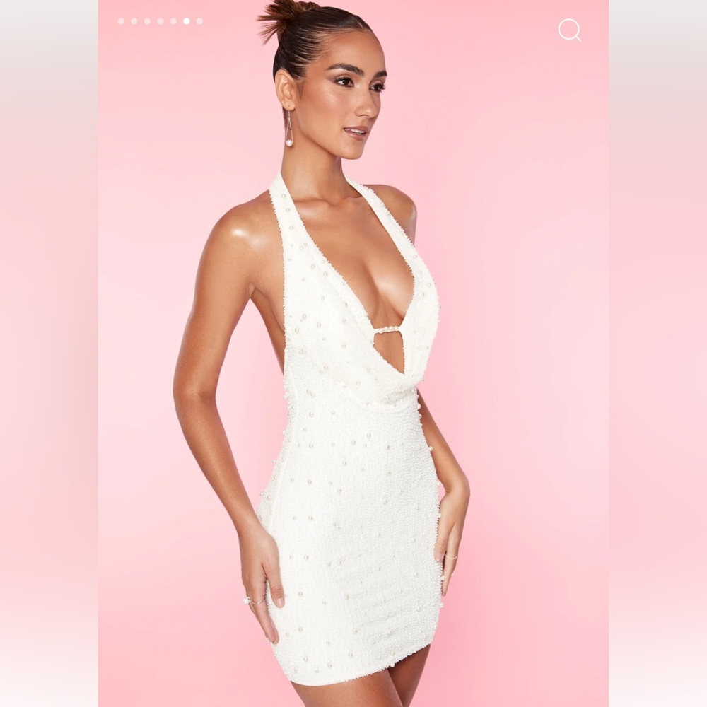 Oh Polly - Deep Plunge Embellished Mini Dress